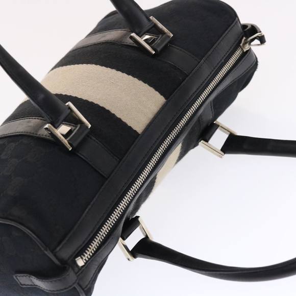 GUCCI GG Canvas Sherry Line Hand Bag Leather Black White Auth 49825 - Picture 6 of 16